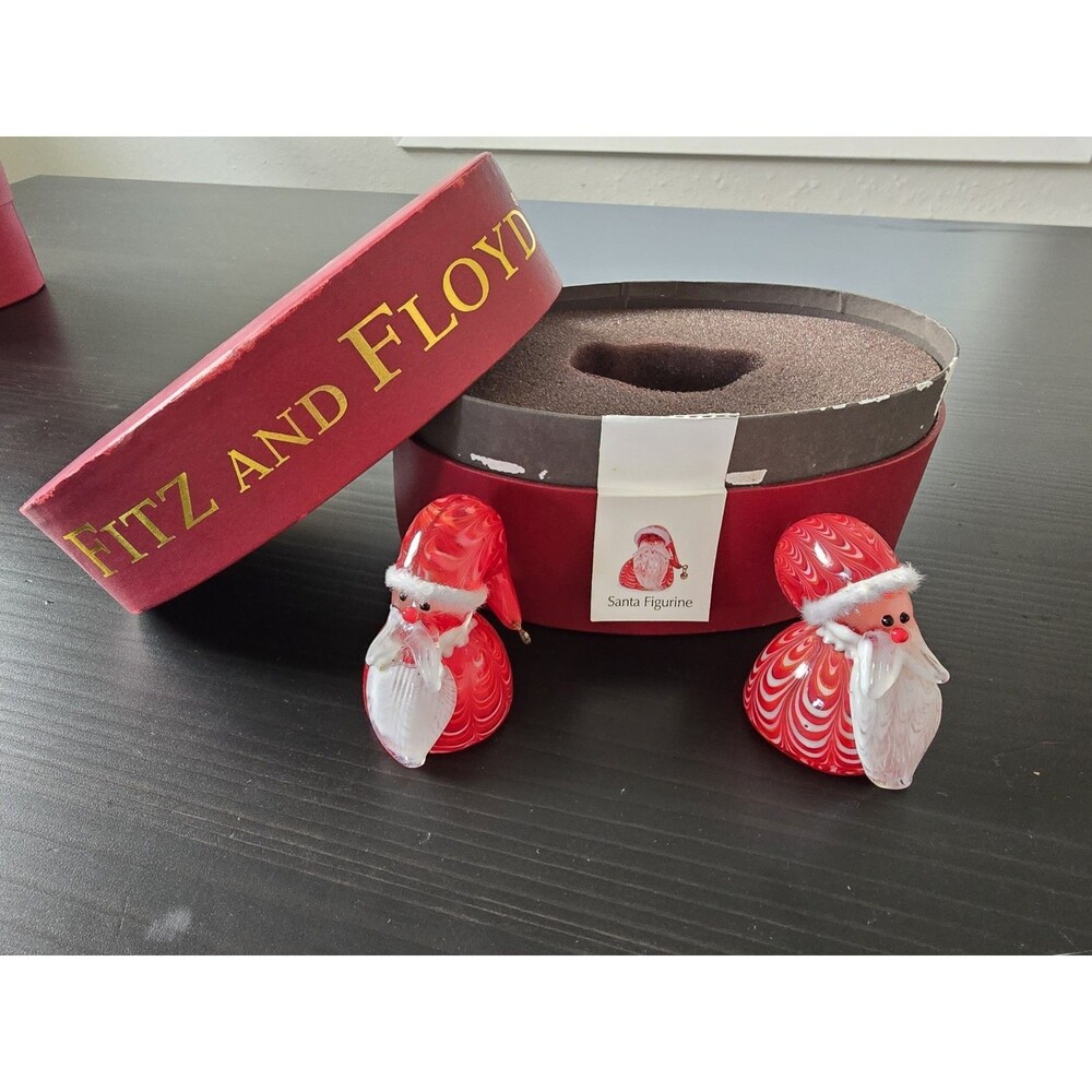Fitz And Floyd 2005 Glass Menagerie 2 Santa Figurines / Ornaments Retired RARE